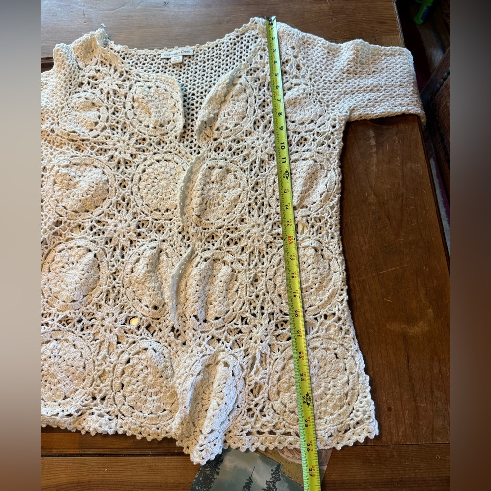 100% cotton, vintage Coldwater Creek Cream Open-Front Crochet Cardigan - Picture 6 of 7
